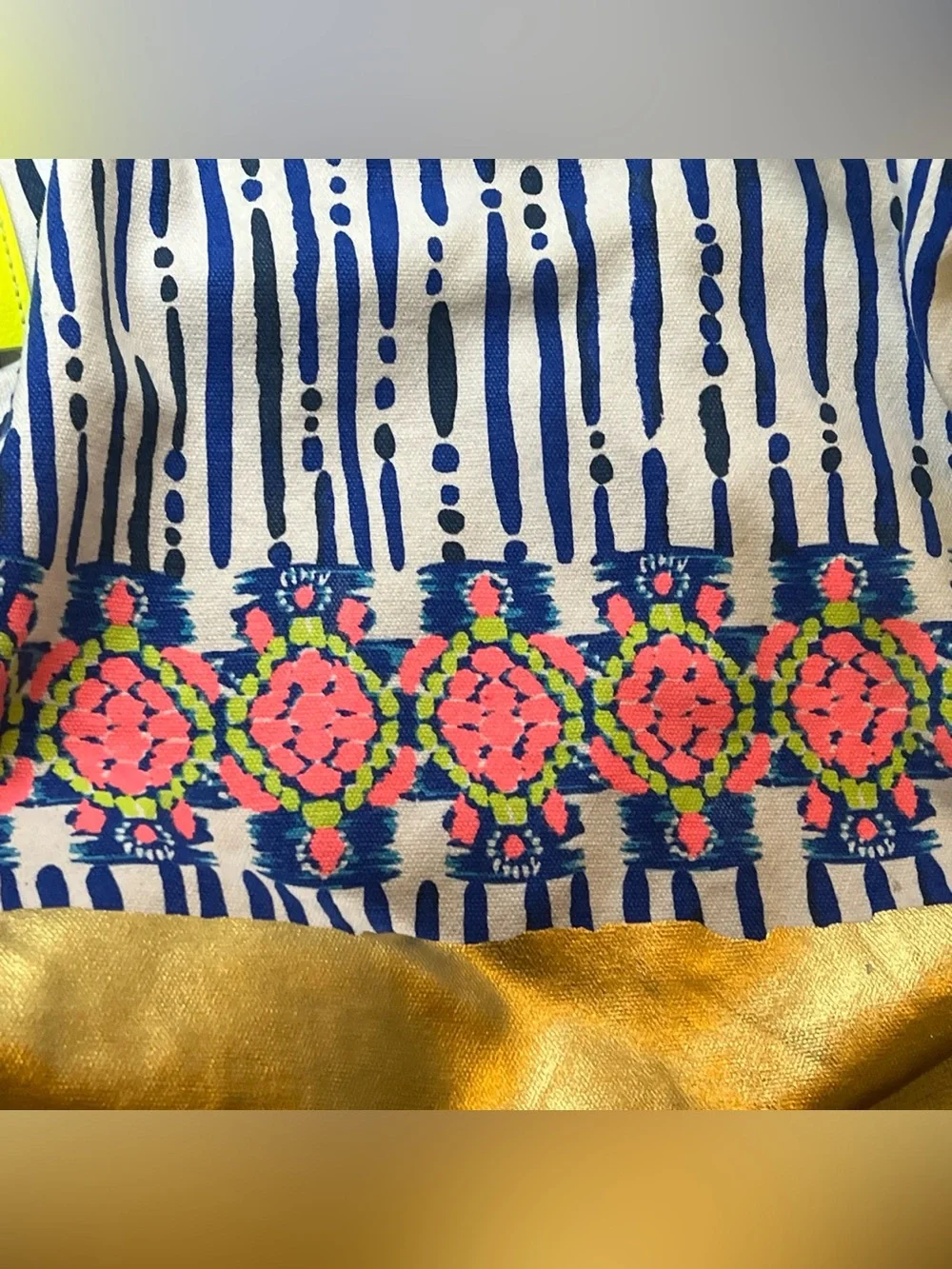 Lilly Pulitzer Navy Stripe Neon Pink turtles & Gold Hobo Tote